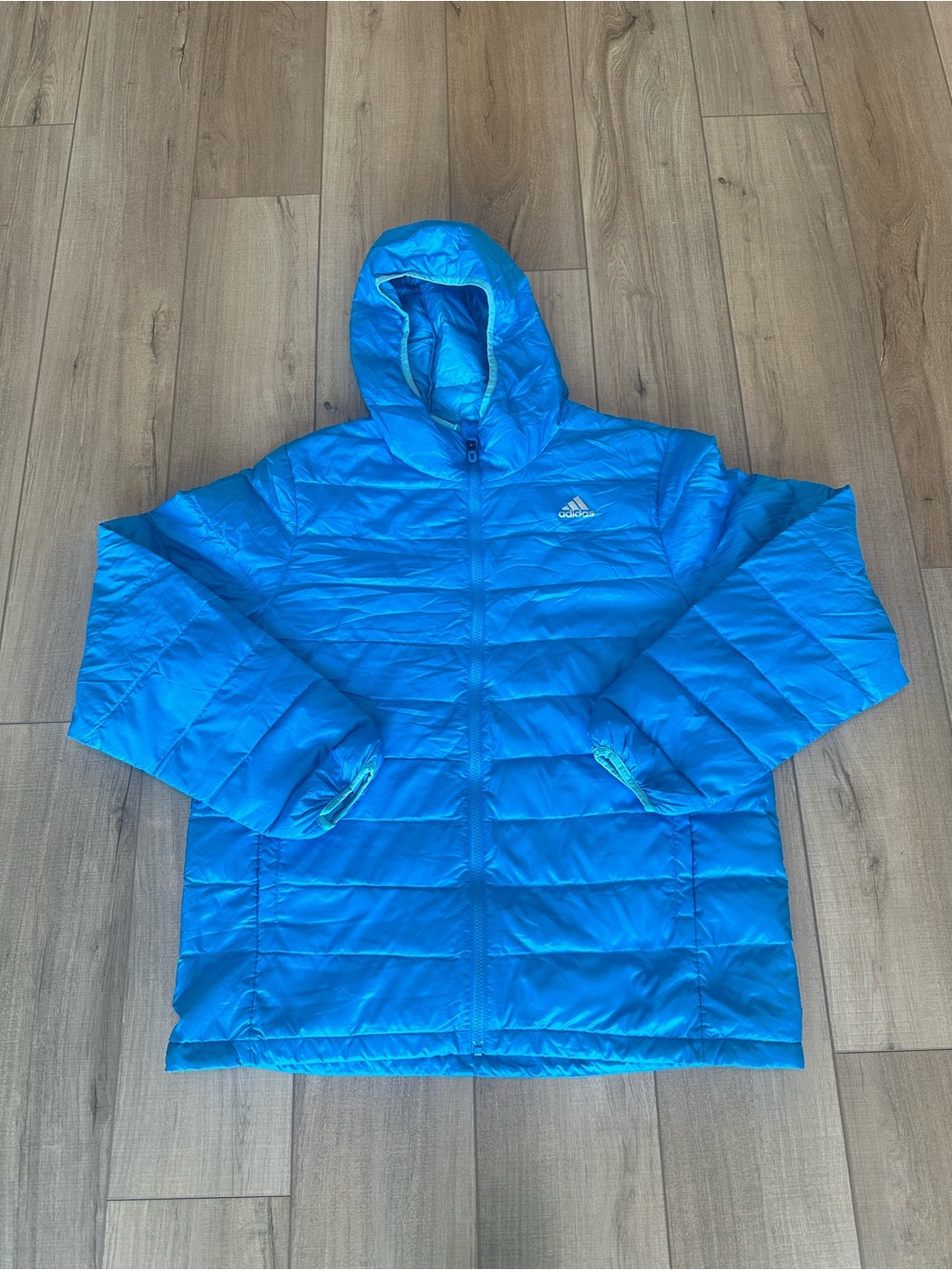 adidas Men's Bright Blue Quilted Hooded Puffer Jacket